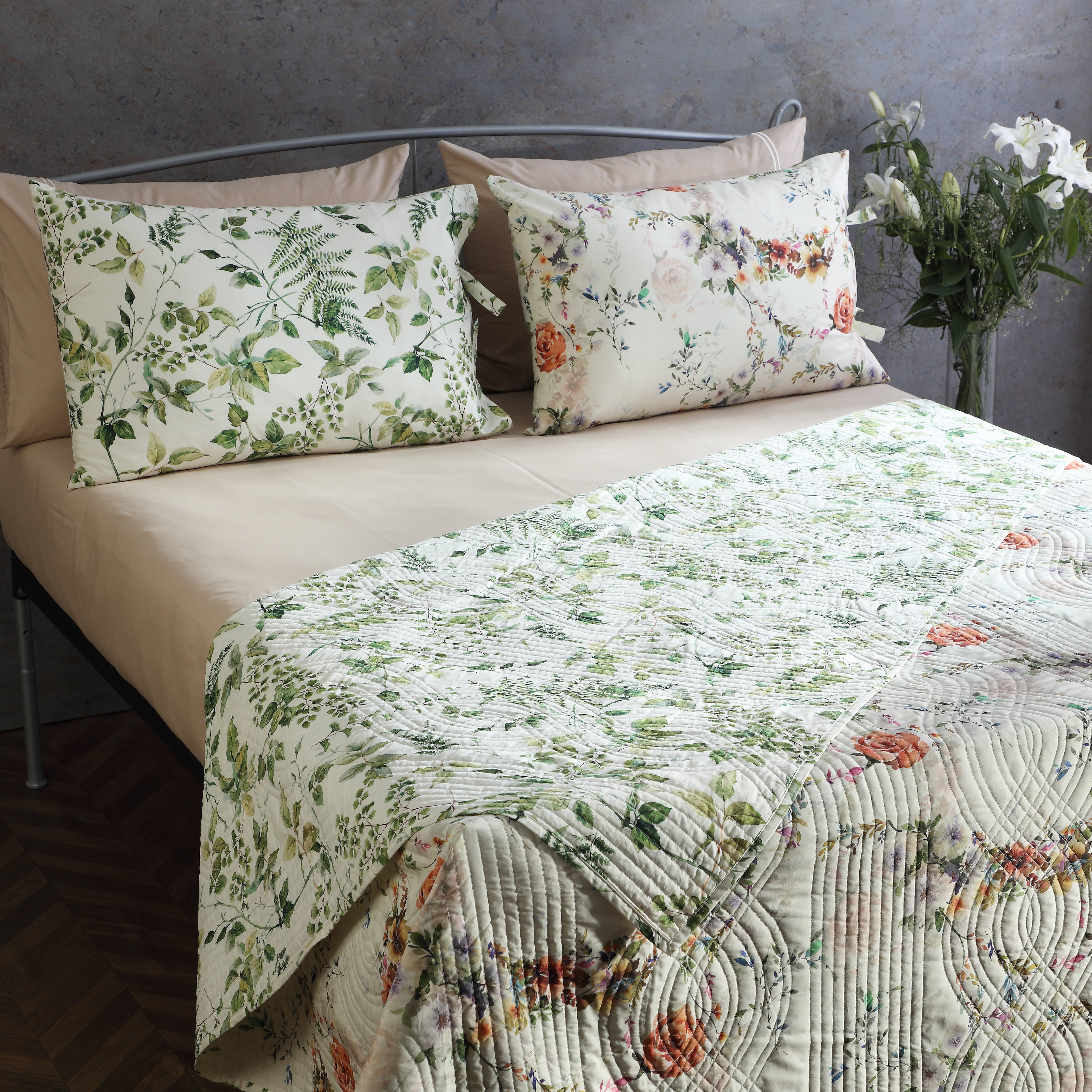 organic luxury reversible dohar with matching reversible pillowcases.