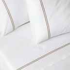 200TC WHITE ORGANIC COTTON EMBROIDERED SHEET SET - DUNE ON WHITE