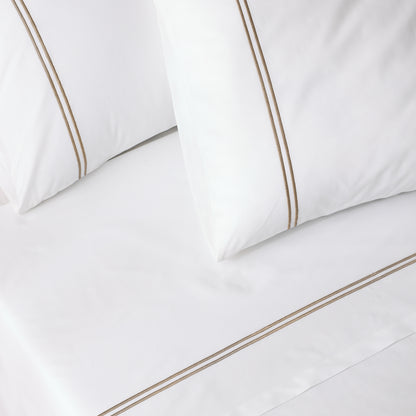 200TC WHITE ORGANIC EMBROIDERED SHEET SET - DUNE ON WHITE