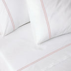 200TC WHITE ORGANIC COTTON EMBROIDERED SHEET SET - DUSTY PINK ON WHITE