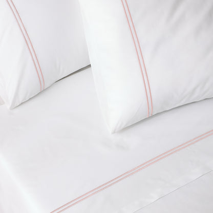 200TC WHITE ORGANIC EMBROIDERED SHEET SET - DUSTY PINK ON WHITE