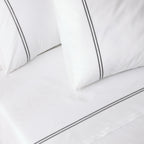 200TC WHITE ORGANIC COTTON EMBROIDERED SHEET SET - GREYSTONE ON WHITE