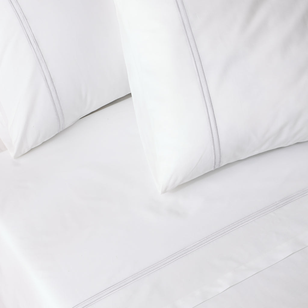 200TC WHITE ORGANIC COTTON EMBROIDERED SHEET SET - WHITE ON WHITE