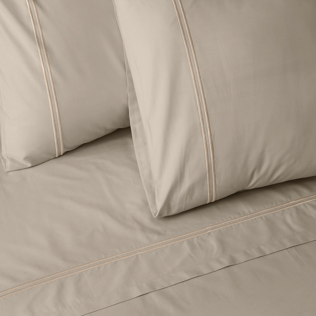 200TC ORGANIC COLOURED EMBROIDERED SHEET SET - DUNE
