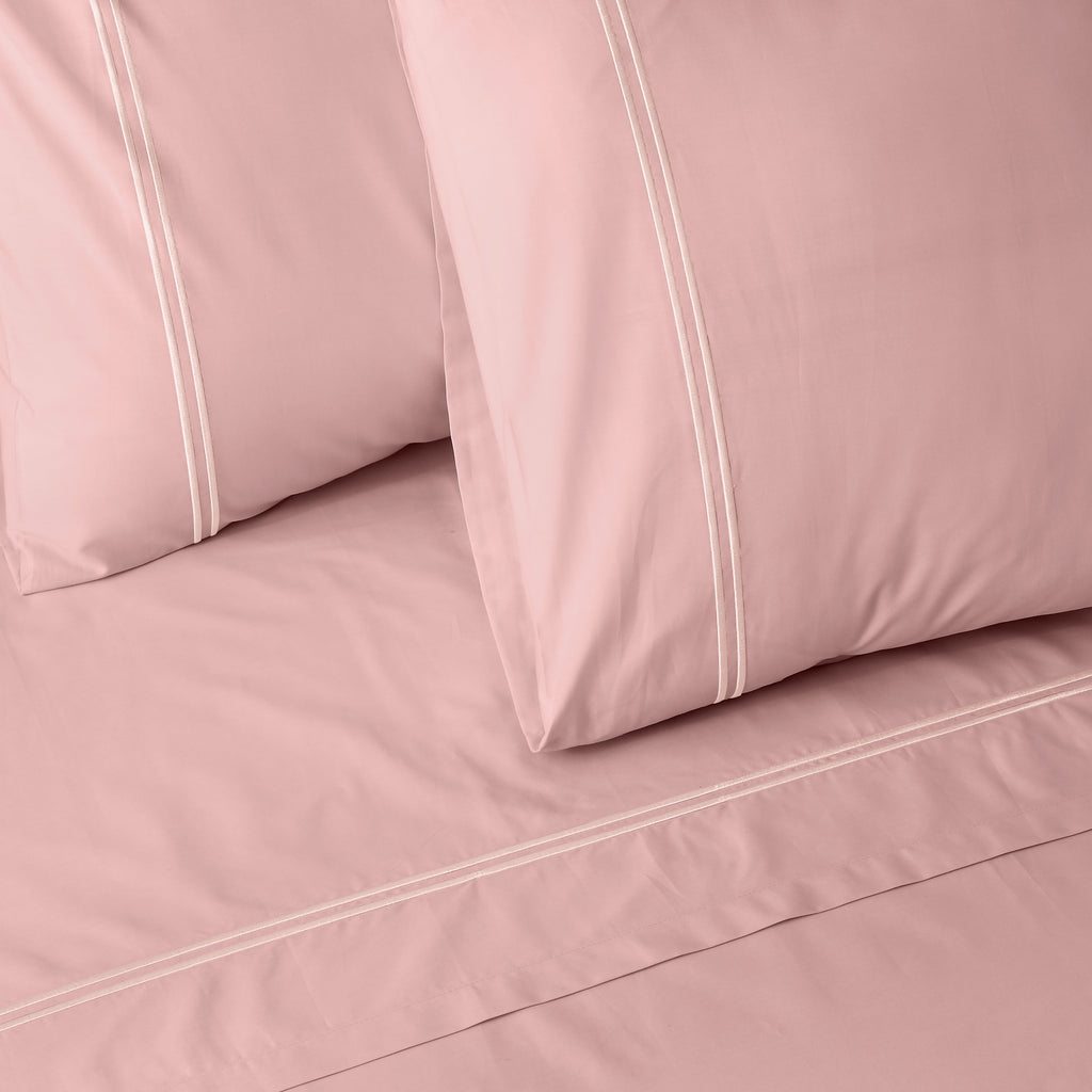 200TC ORGANIC COTTON COLOURED EMBROIDERED SHEET SET - DUSTY PINK