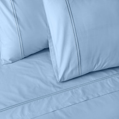 200TC ORGANIC COLOURED EMBROIDERED SHEET SET - ESTATE BLUE