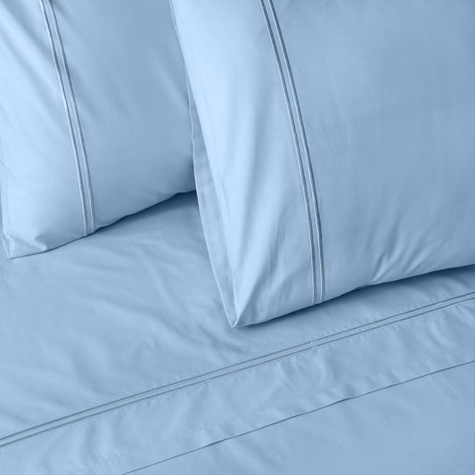 200TC ORGANIC COLOURED EMBROIDERED SHEET SET - ESTATE BLUE