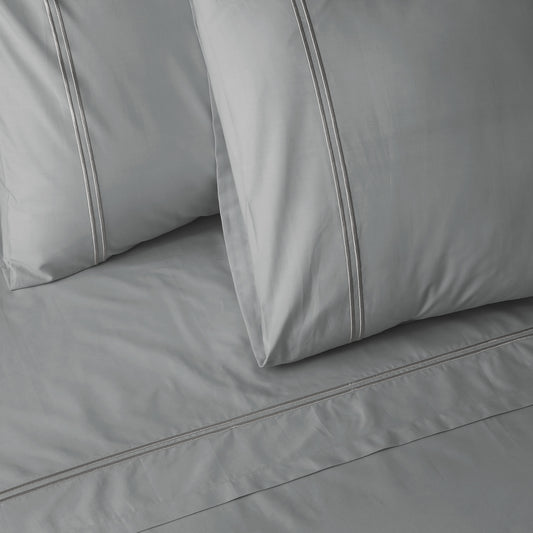 200TC ORGANIC COLOURED EMBROIDERED SHEET SET - GREYSTONE