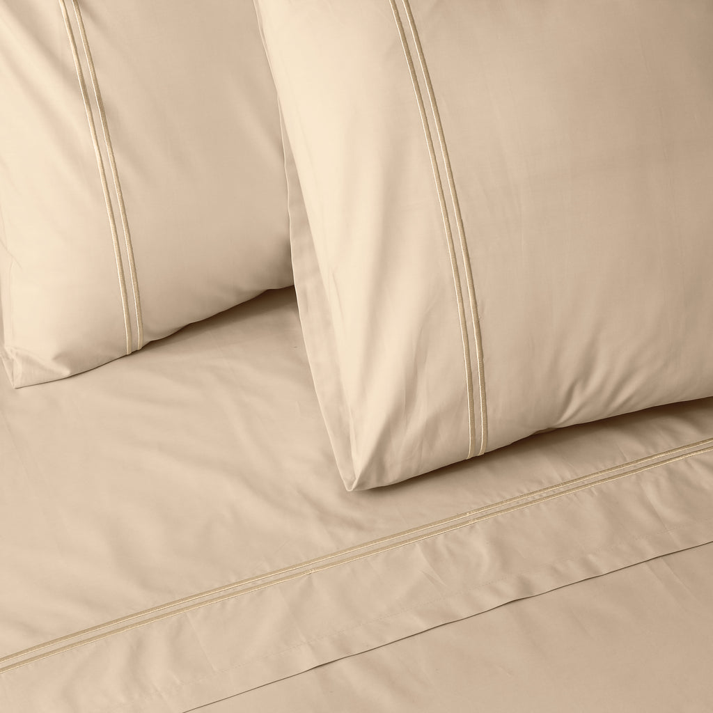 200TC ORGANIC COTTON COLOURED EMBROIDERED SHEET SET - HUMMUS