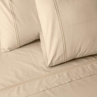200TC ORGANIC COLOURED EMBROIDERED SHEET SET - HUMMUS