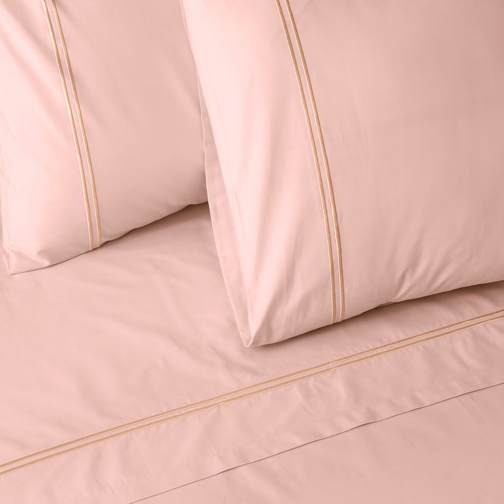 200TC ORGANIC COTTON COLOURED EMBROIDERED SHEET SET - PEACH PRAFAIT