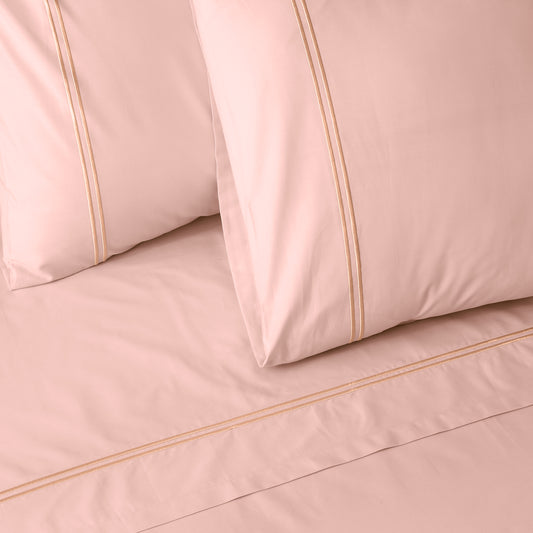 200TC ORGANIC COLOURED EMBROIDERED SHEET SET - PEACH PRAFAIT