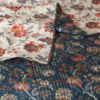 Close-up of botanical chintz print on deep blue organic cotton percale – intricate blooms, flowing vines and ornate motifs on the Chintz dohar