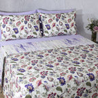 Reverse side of Lavender Fields dohar – contemporary stripe design in fluid strokes of lilac, sage and ivory, 100% organic cotton percale