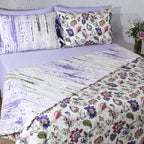 Matching reversible pillowcase from the Lavender Fields dohar set – floral and stripe design with tie closure, organic cotton percale, Whites of London India