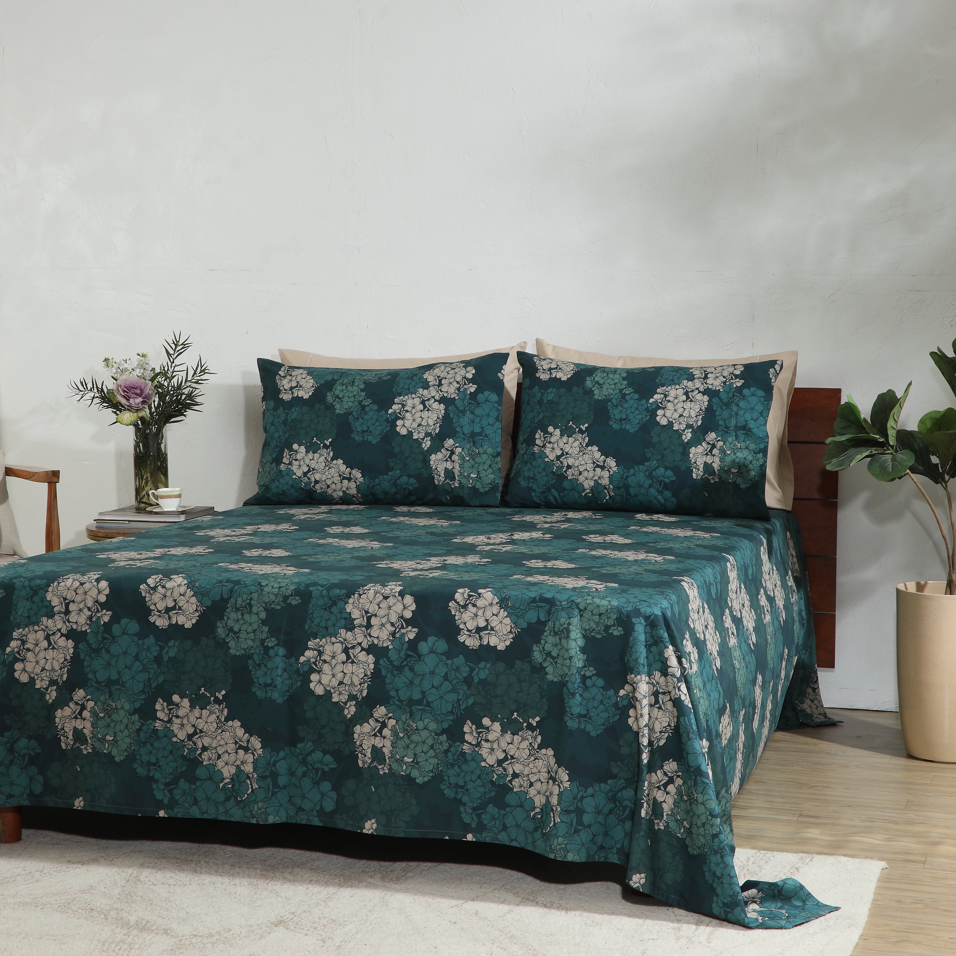 200TC PERCALE ORGANIC PRINTED SHEET SET - HYDRANGEA