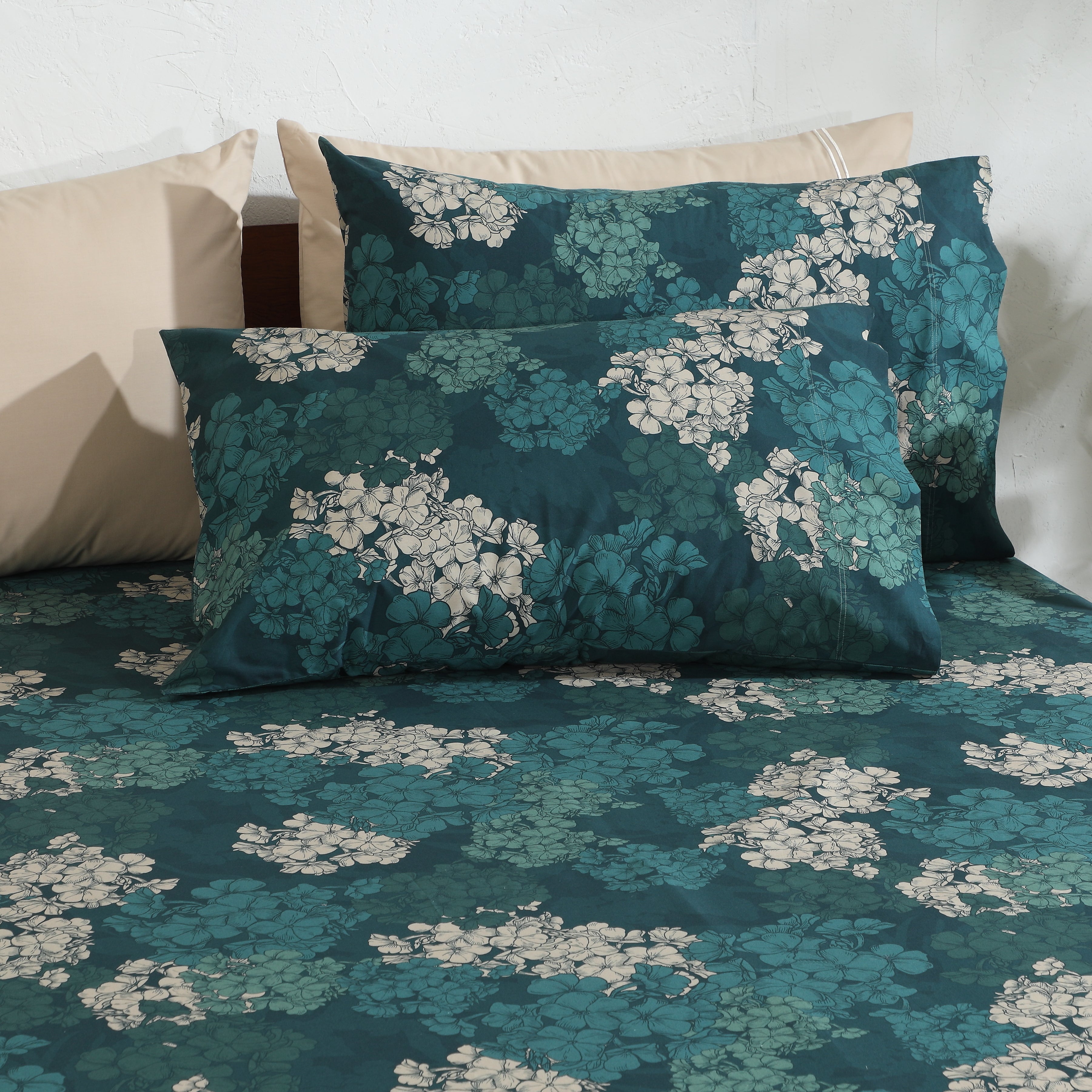 200TC PERCALE ORGANIC PRINTED SHEET SET - HYDRANGEA