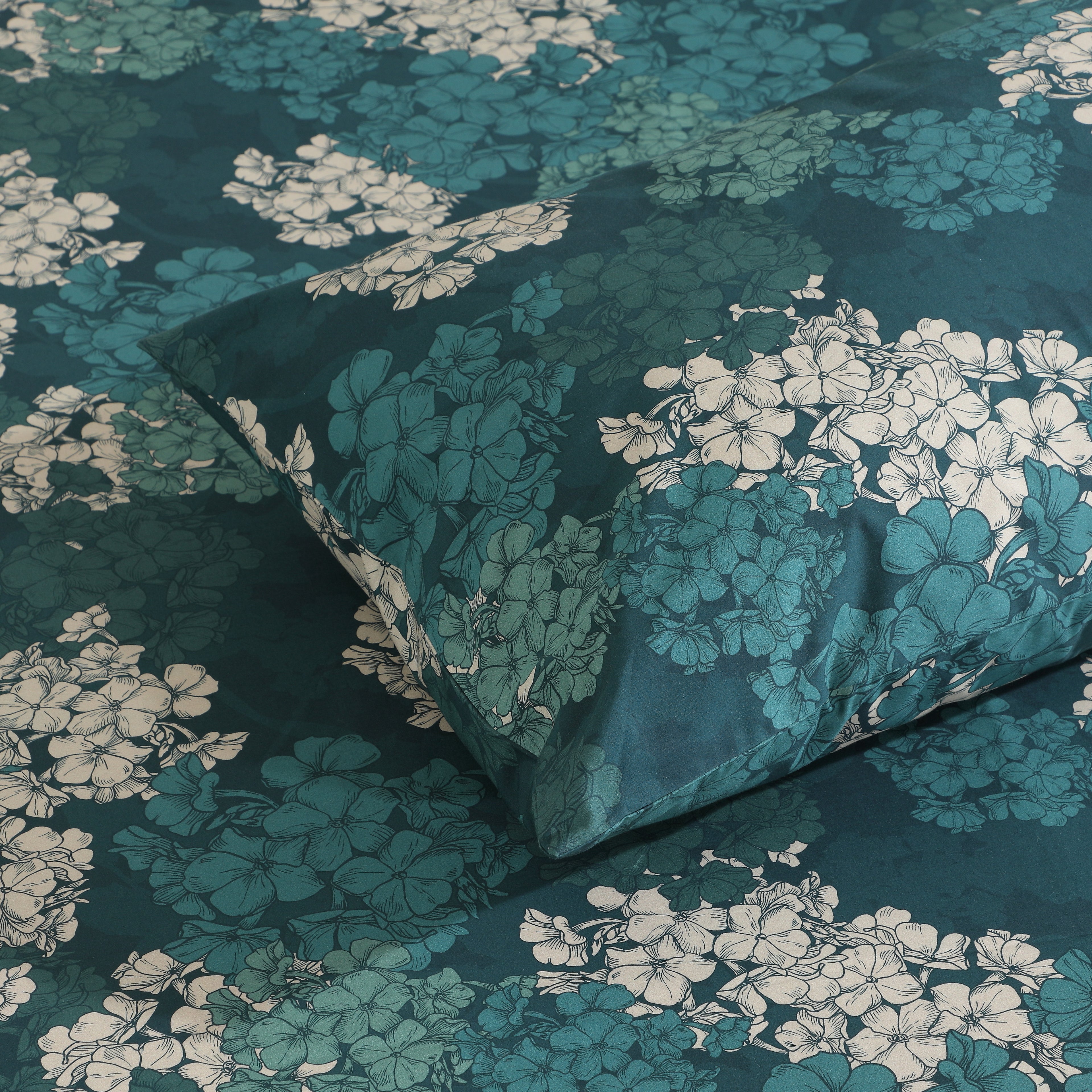 200TC PERCALE ORGANIC PRINTED SHEET SET - HYDRANGEA