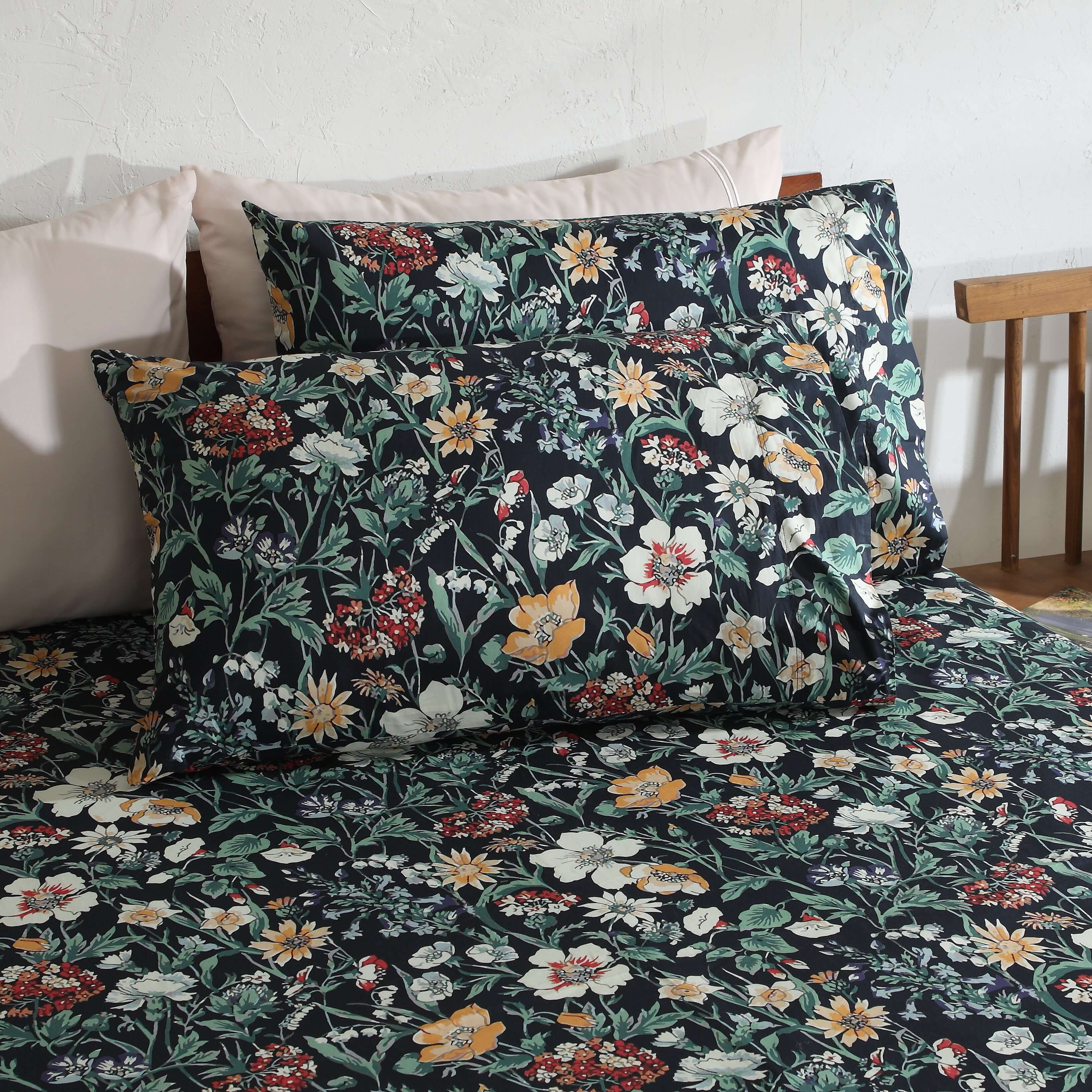 200TC PERCALE ORGANIC PRINTED SHEET SET - ADRIANA BLACK