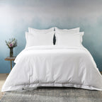 White 1000 TC organic cotton duvet cover set on a luxury styled bed – smooth, silky long-staple cotton with Oxford pillowcases, Whites of London India