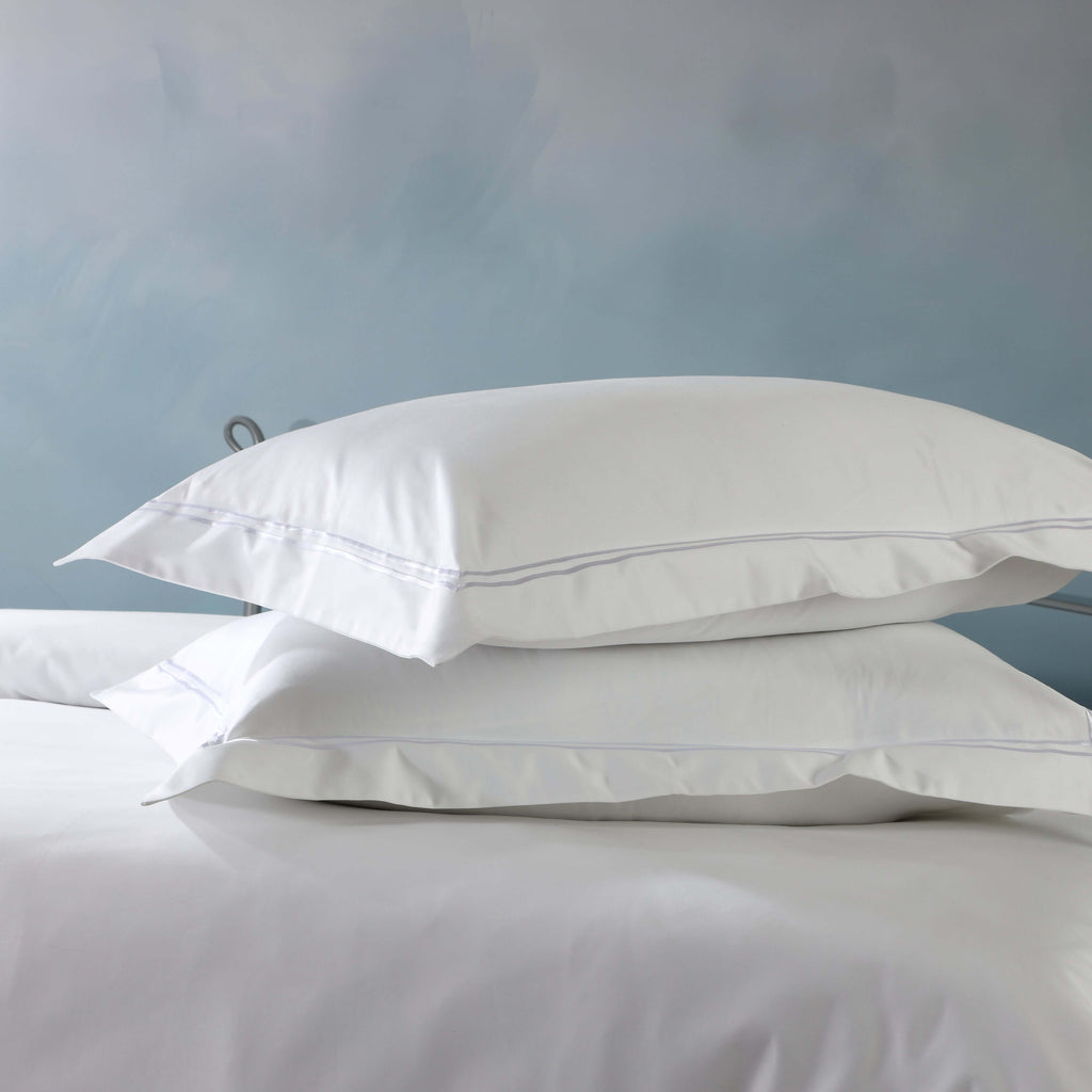 Soft white organic cotton embroidered pillowcase set with double embroidery detail – 1000 TC organic cotton, 50x75cm, Whites of London India