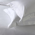 Hidden button closure detail on white 1000 TC organic cotton duvet cover – seamless finish with internal corner tie loops to keep the duvet insert in place