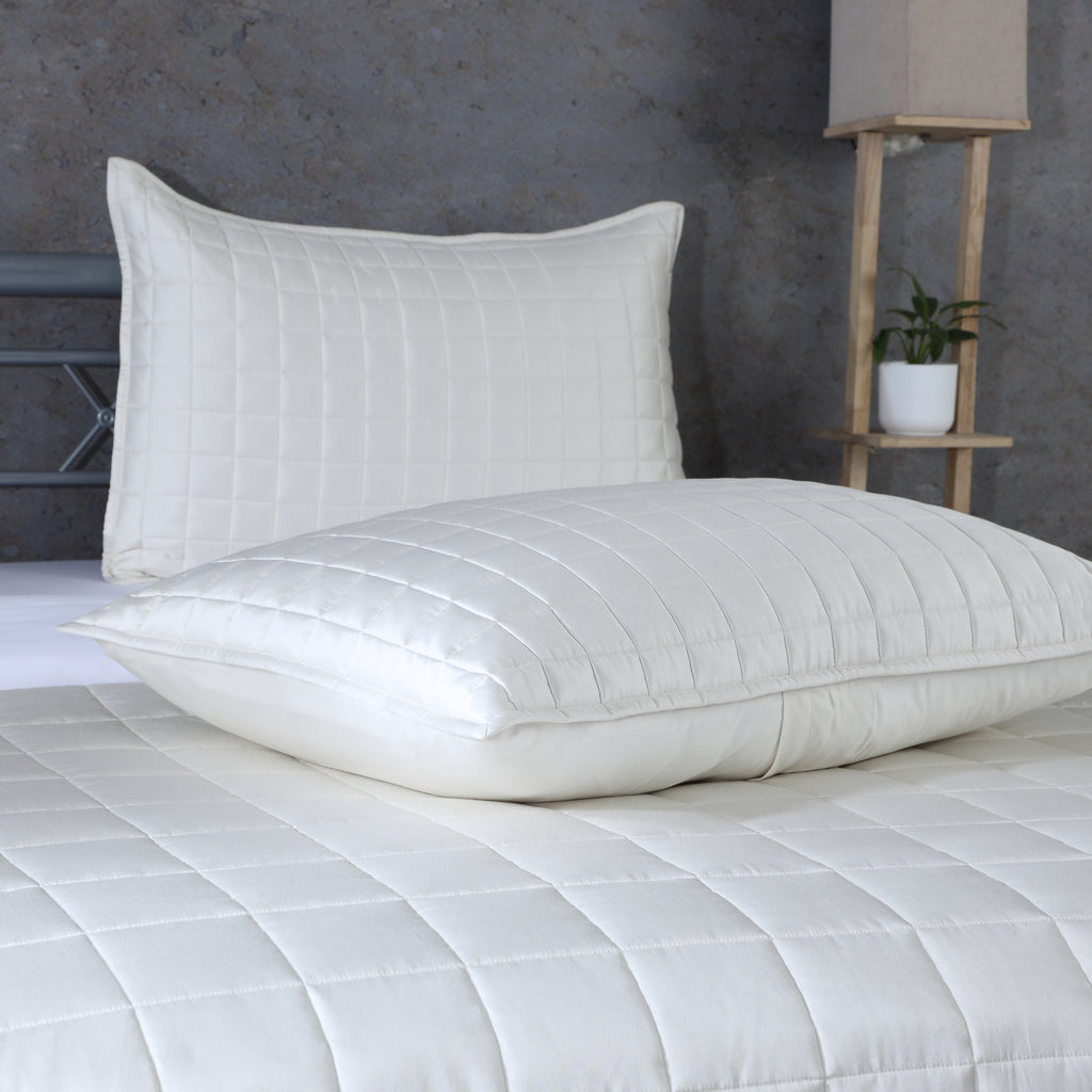 Ivory bamboo cotton sham from the bedspread set – smooth, hypoallergenic 60/40 bamboo cotton blend with quilted detail, Whites of London Indi