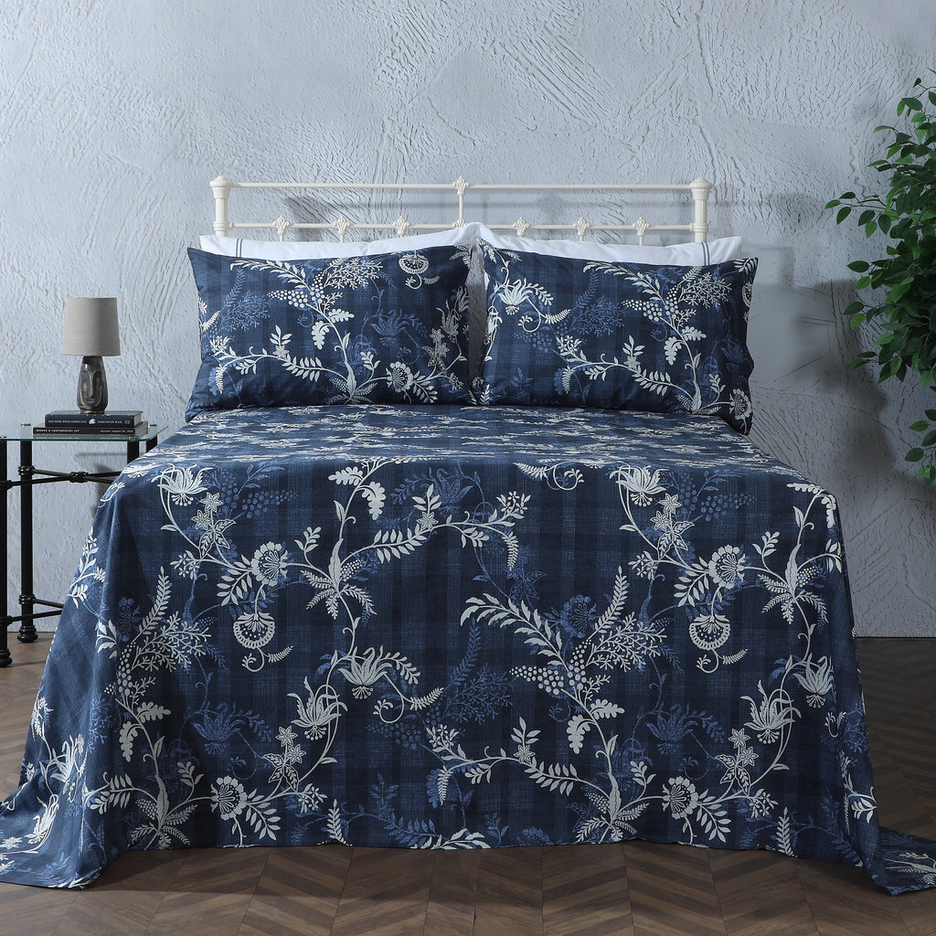 ORGANIC COTTON 200TC PERCALE PRINTED SHEET SET - MIDNIGHT FOREST