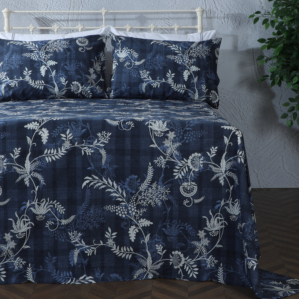 ORGANIC COTTON 200TC PERCALE PRINTED SHEET SET - MIDNIGHT FOREST