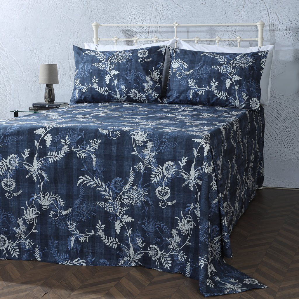 ORGANIC COTTON 200TC PERCALE PRINTED SHEET SET - MIDNIGHT FOREST