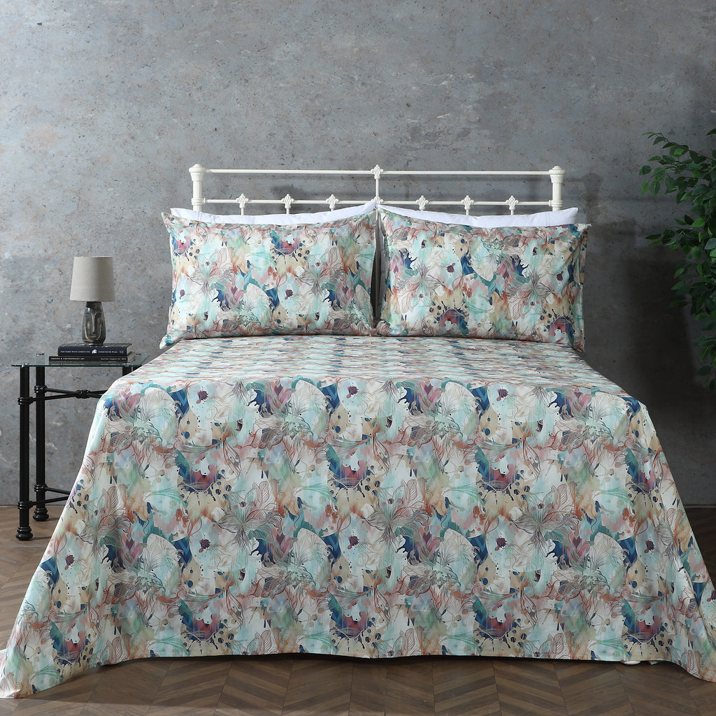 ORGANIC COTTON 200TC PERCALE PRINTED SHEET SET - FLORENTINE
