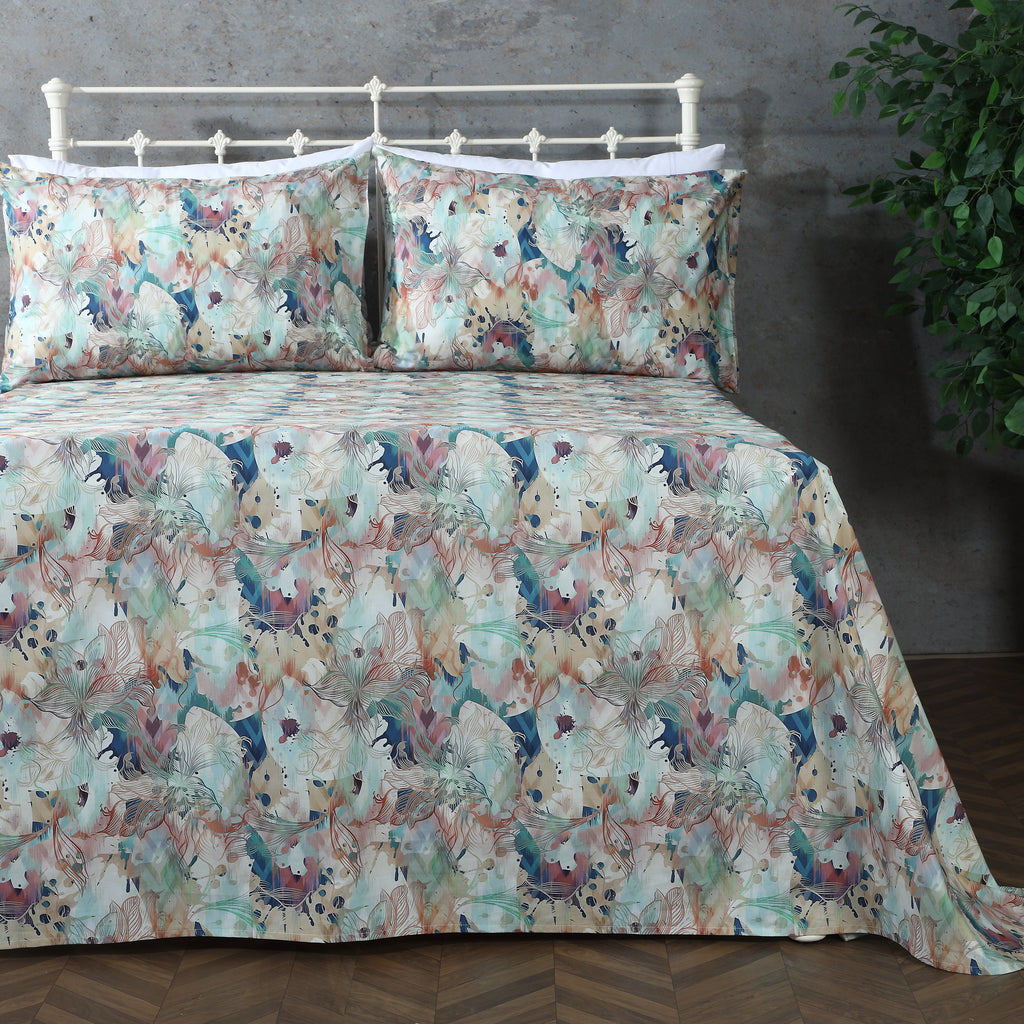 ORGANIC COTTON 200TC PERCALE PRINTED SHEET SET - FLORENTINE