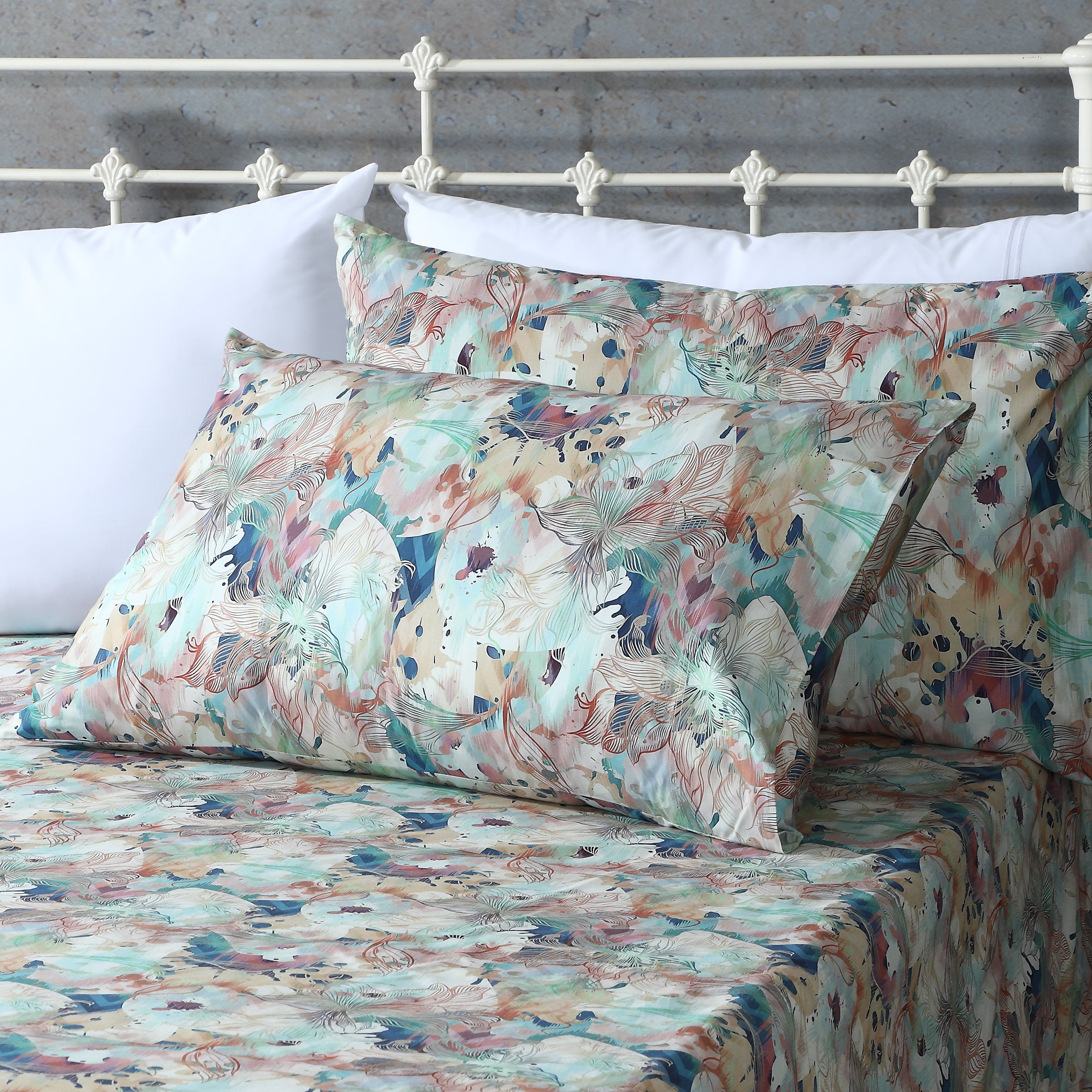 ORGANIC COTTON 200TC PERCALE PRINTED SHEET SET - FLORENTINE