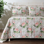 COTTON REVERSIBLE BEDSPREAD SET - WHISPERING ROSE