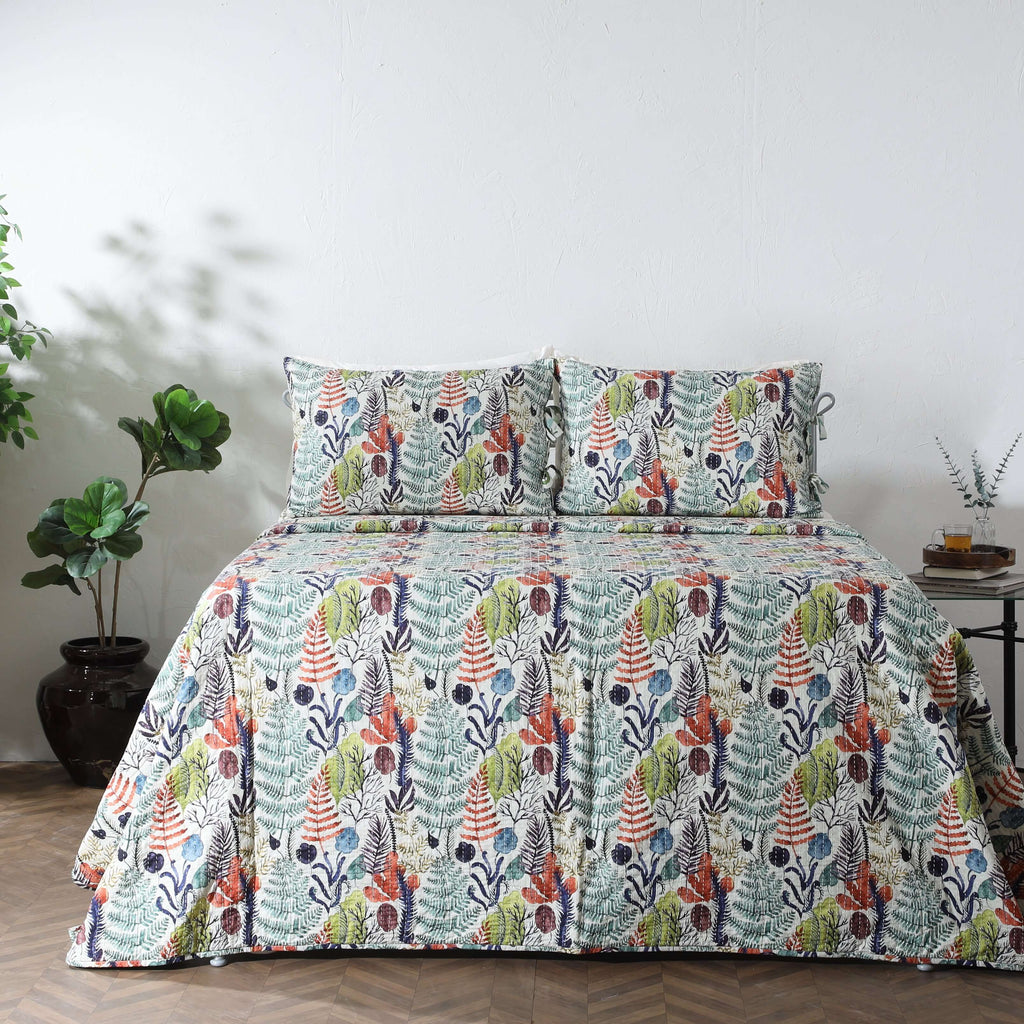 COTTON REVERSIBLE BEDSPREAD SET - BOTANICAL BLISS