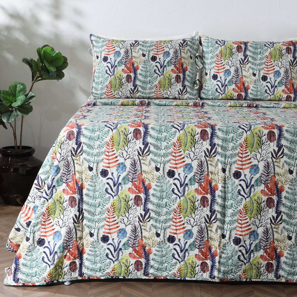 COTTON REVERSIBLE BEDSPREAD SET - BOTANICAL BLISS