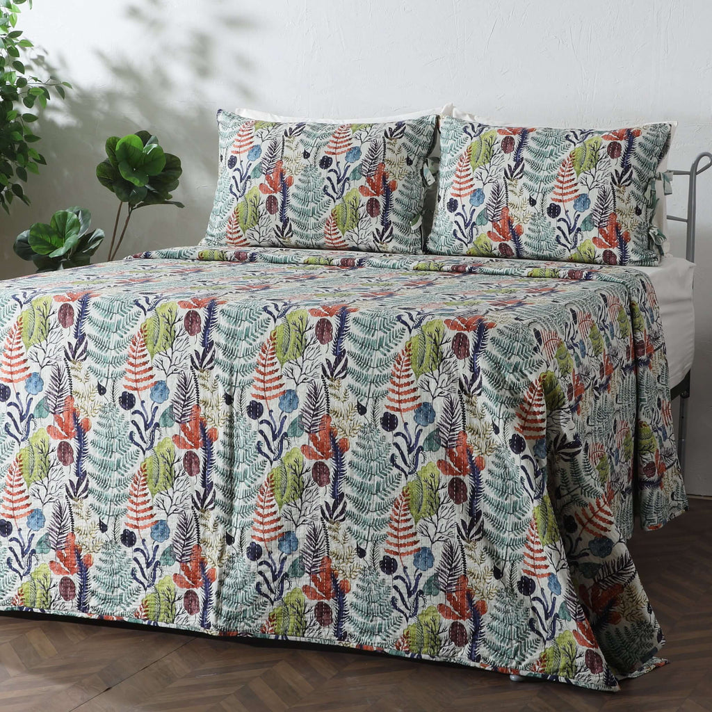 COTTON REVERSIBLE BEDSPREAD SET - BOTANICAL BLISS
