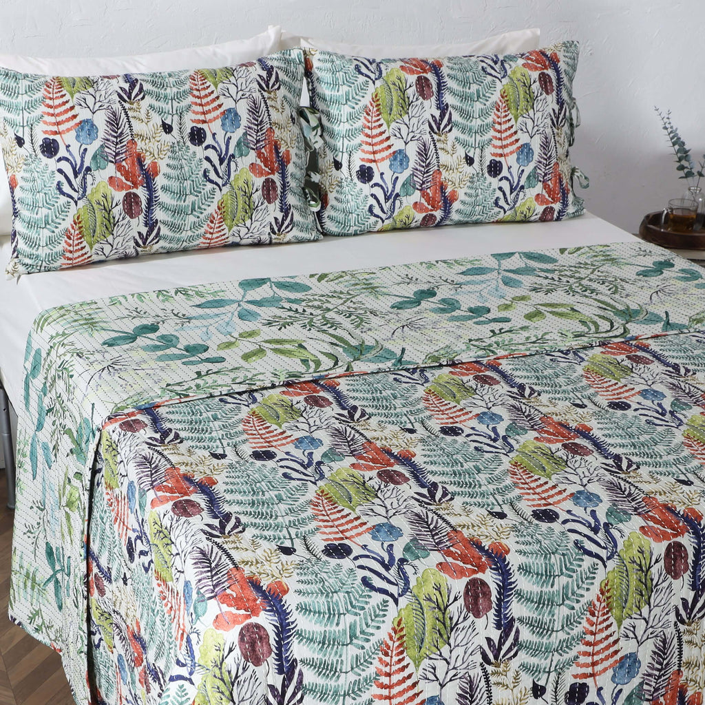 COTTON REVERSIBLE BEDSPREAD SET - BOTANICAL BLISS