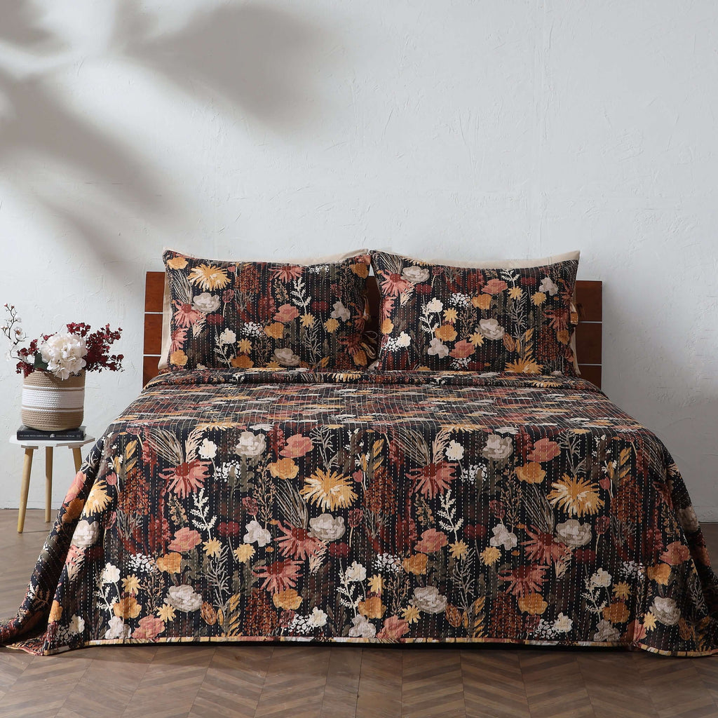 COTTON REVERSIBLE BEDSPREAD SET - EMBER GARDEN