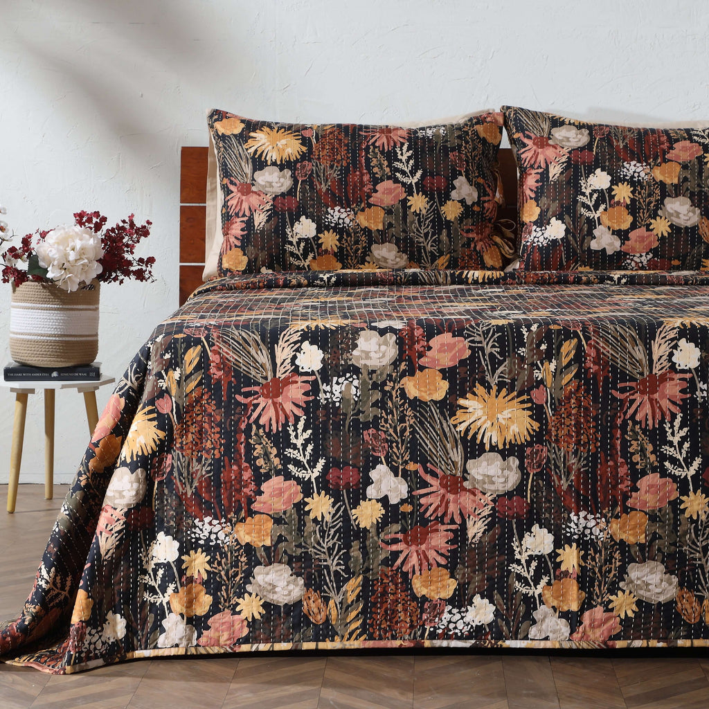 COTTON REVERSIBLE BEDSPREAD SET - EMBER GARDEN