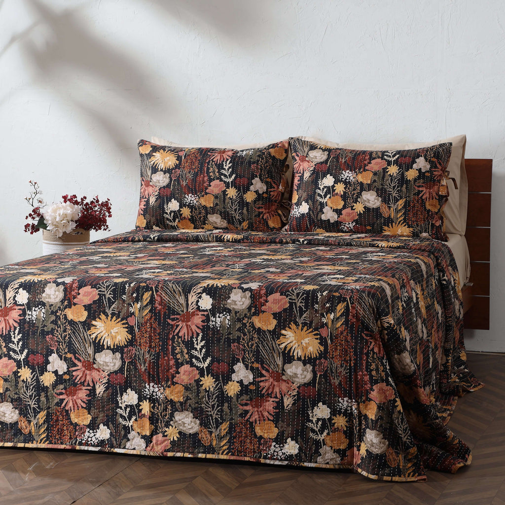 COTTON REVERSIBLE BEDSPREAD SET - EMBER GARDEN