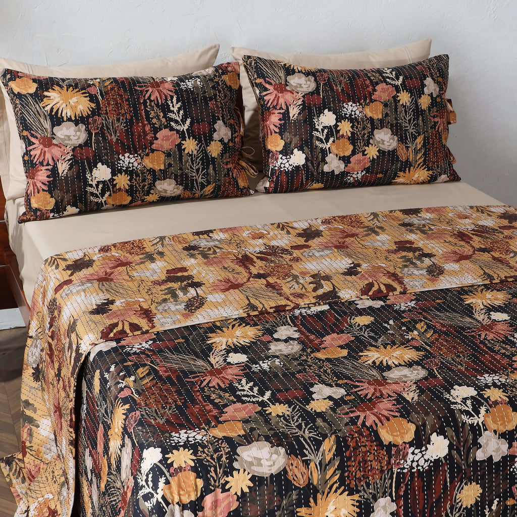 COTTON REVERSIBLE BEDSPREAD SET - EMBER GARDEN
