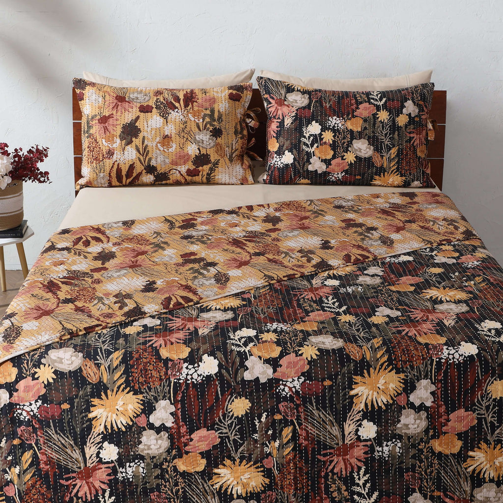 COTTON REVERSIBLE BEDSPREAD SET - EMBER GARDEN