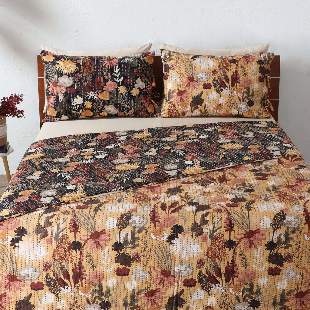 COTTON REVERSIBLE BEDSPREAD SET - EMBER GARDEN