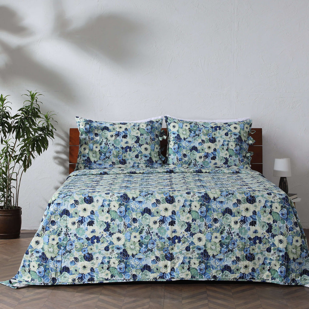 COTTON REVERSIBLE BEDSPREAD SET - GARDENIA