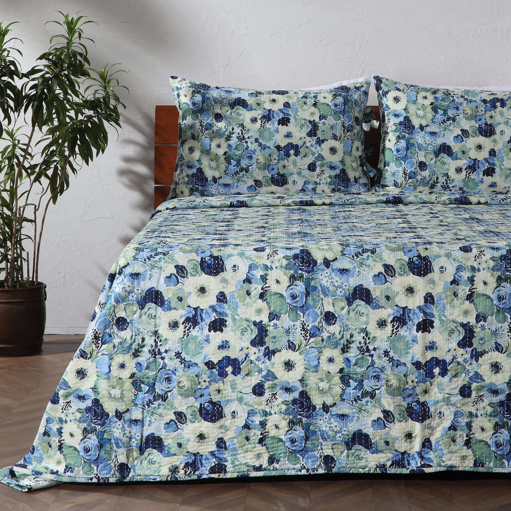 COTTON REVERSIBLE BEDSPREAD SET - GARDENIA