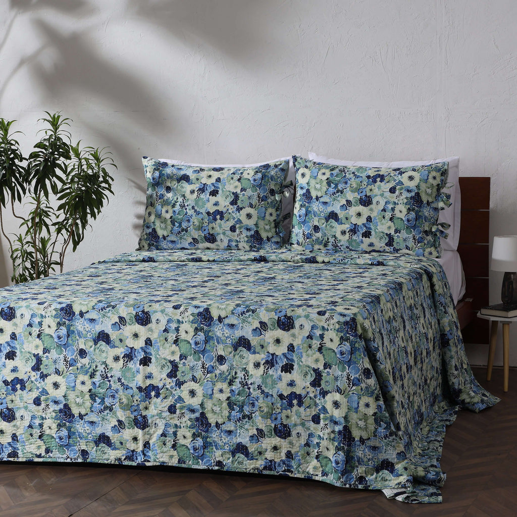 COTTON REVERSIBLE BEDSPREAD SET - GARDENIA