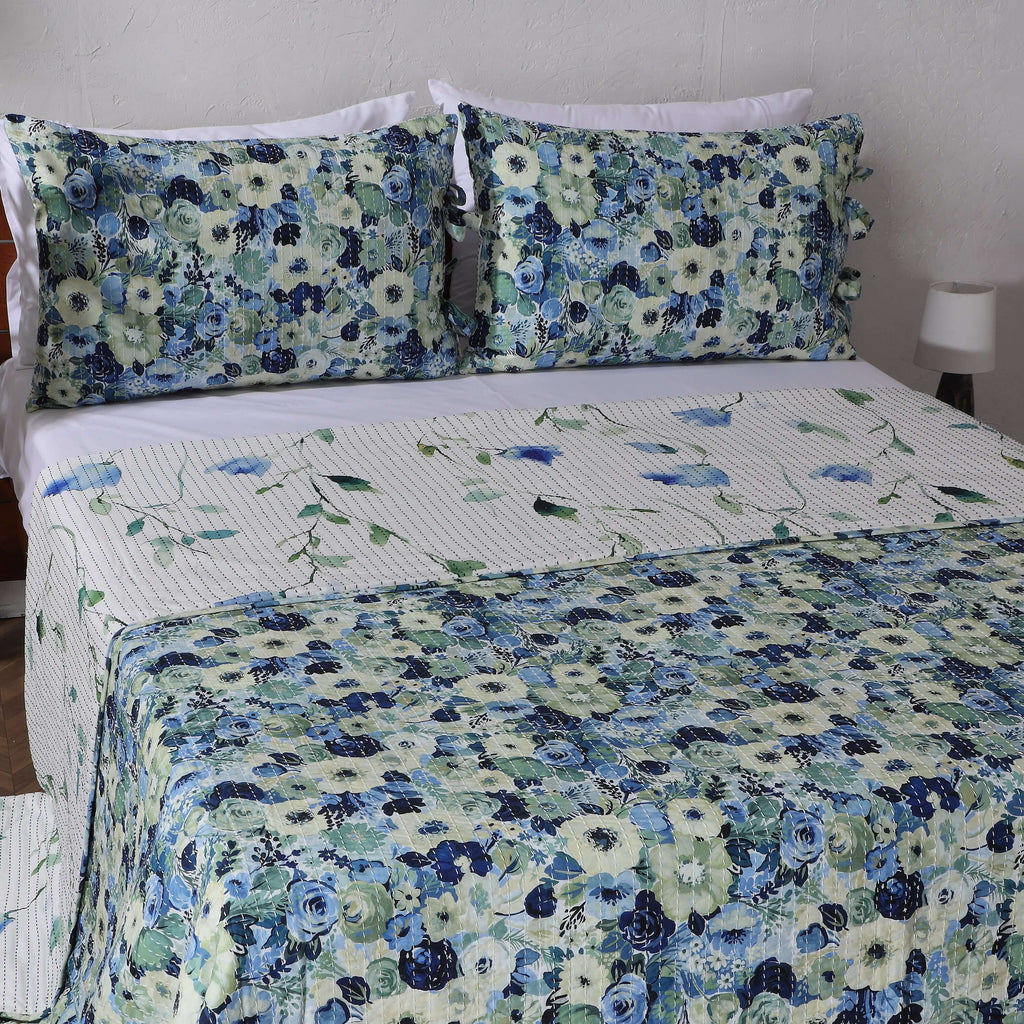COTTON REVERSIBLE BEDSPREAD SET - GARDENIA