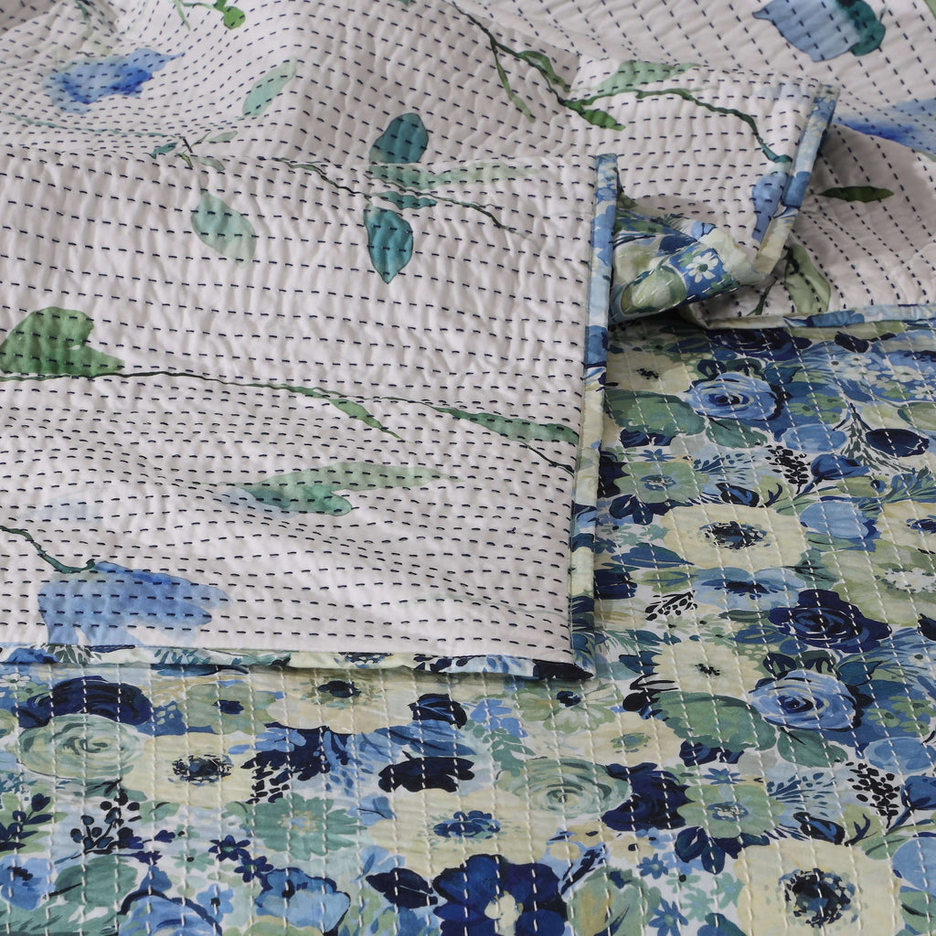 COTTON REVERSIBLE BEDSPREAD SET - GARDENIA