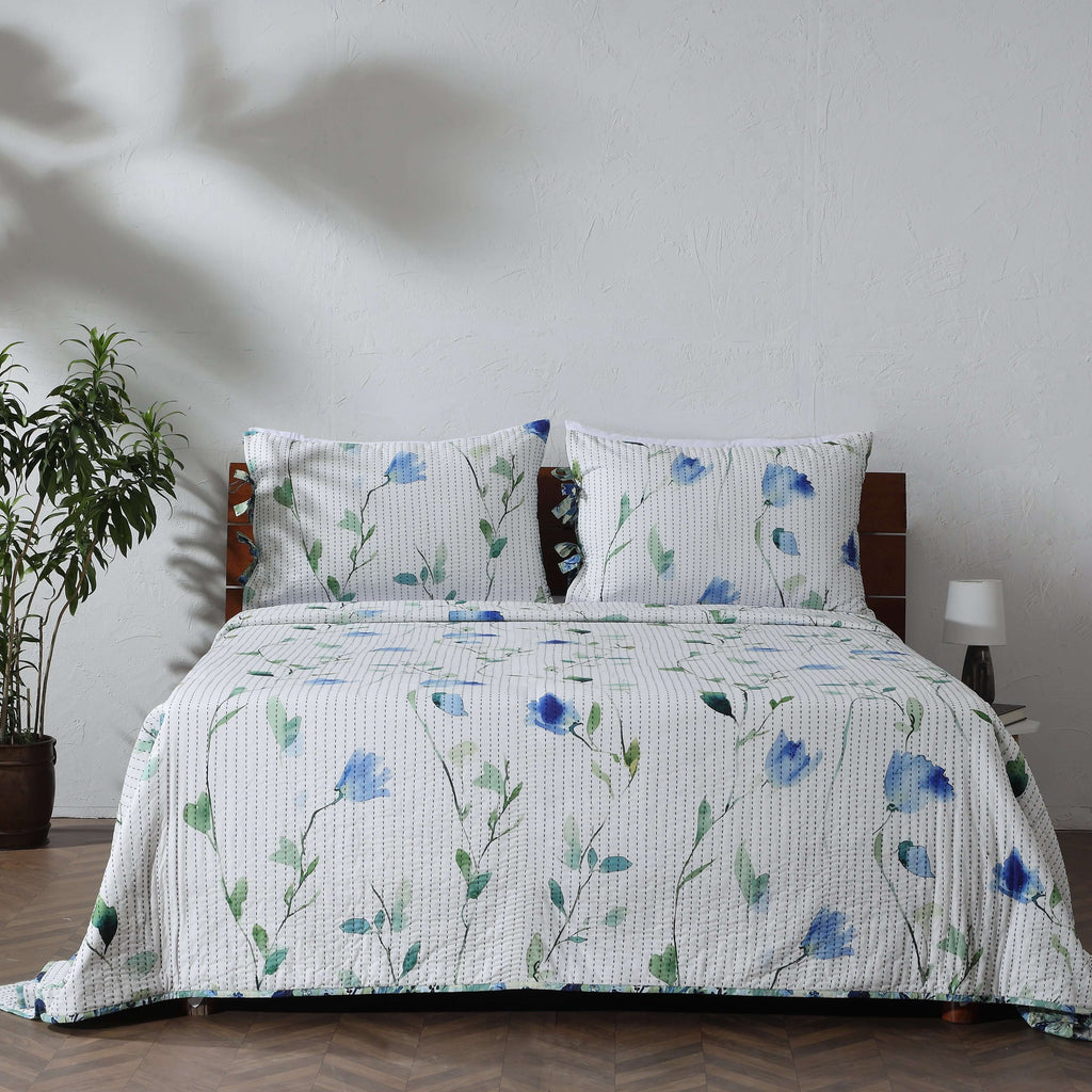 COTTON REVERSIBLE BEDSPREAD SET - GARDENIA
